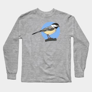 Black Capped Chickadee on Blue Long Sleeve T-Shirt